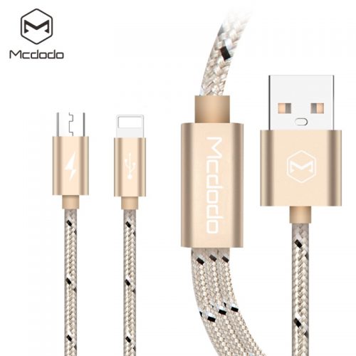 Mcdodo USB AM To Lightning + Micro USB Aluminum Alloy + Nylon Gold | Příslušenství k mobilním telefonům | McDodo